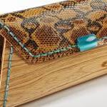 wood clutch snake pattern leather