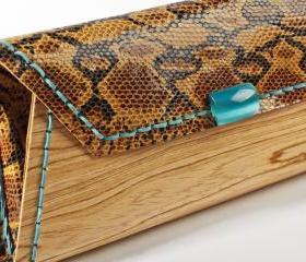 wood clutch snake pattern leather
