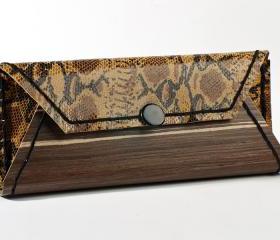 wood clutch snake pattern leather
