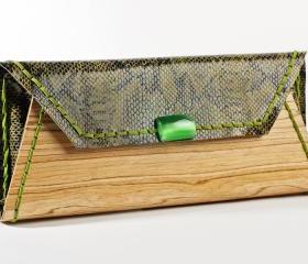 wood clutch snake pattern leather